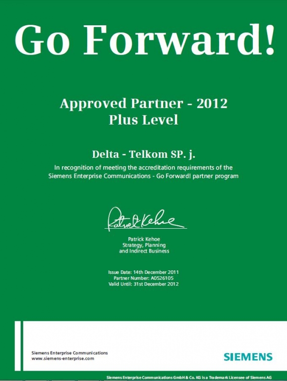 Siemens Approved Partner Status PLUS 2012