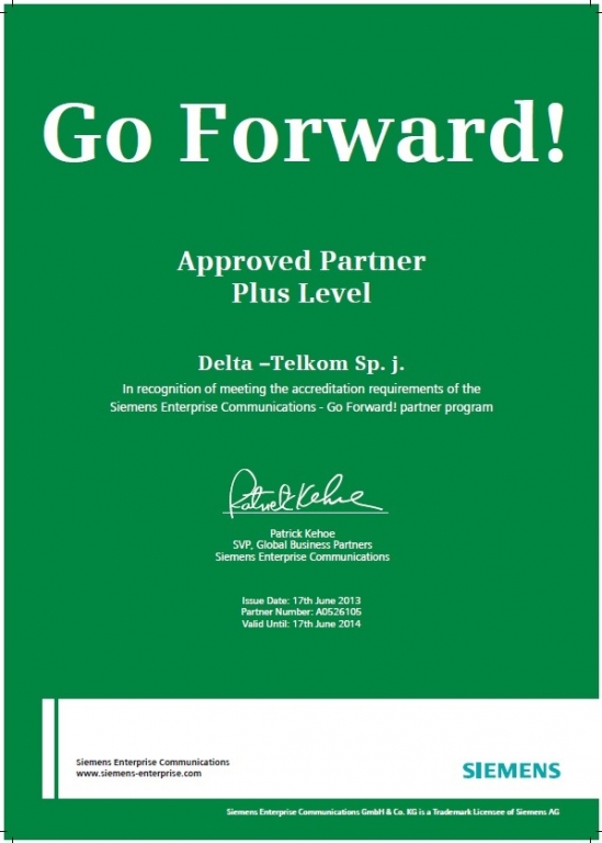 Siemens Approved Partner Status PLUS 2014