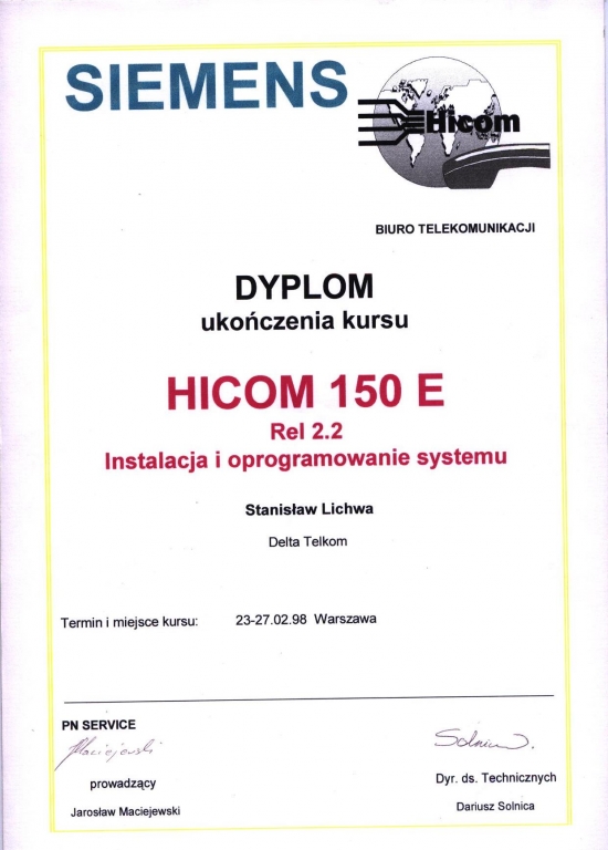Instalacja i oprogramowanie systemu HICOM 150E: Stanisław Lichwa