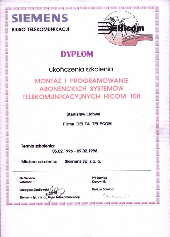 Montaż i programowanie abonenckich systemów telekomunikacyjnych HICOM 100