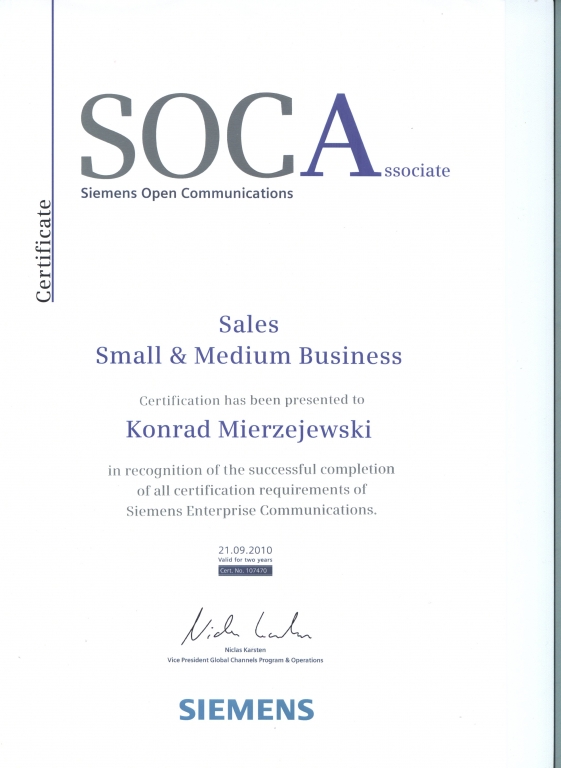 SIEMENS SOCA Sales Small & Medium Businesses